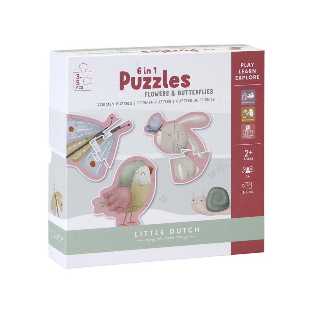 6 in 1 Puzzles de Formes Flowers & Butterflies Little dutch  Produits