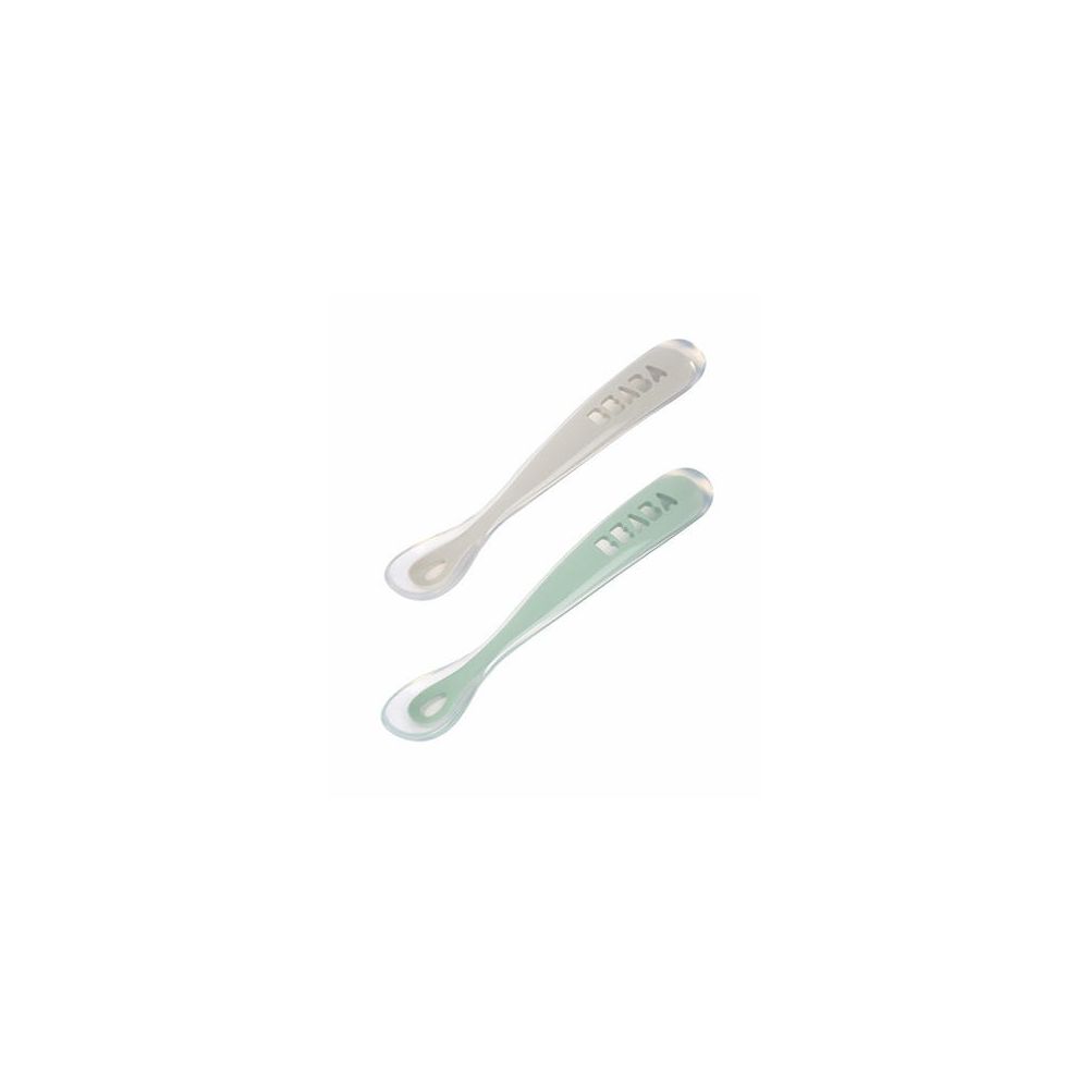 Lot de 2 cuillères 1er âge silicone Velvet Grey/Sage Green - BEABA  Produits