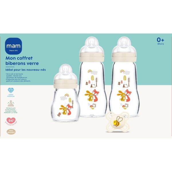 Coffret biberon naissance verre - Mam Produits