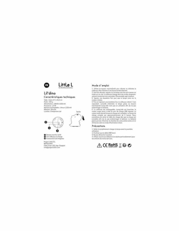 Veilleuse dinosaure blanche - Little L Produits