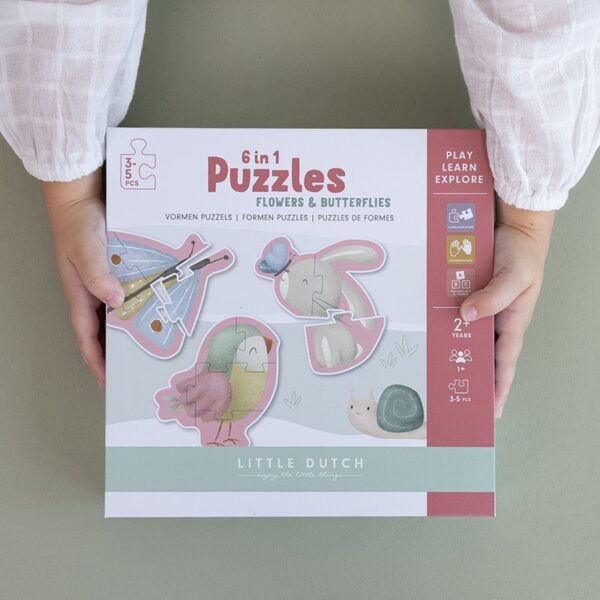 6 in 1 Puzzles de Formes Flowers & Butterflies Little dutch Produits