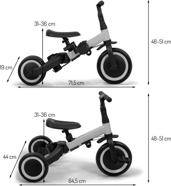 Vélo enfant 4 en 1 avec barre de poussée Gio gris Billy Produits