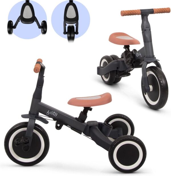 Vélo enfant 4 en 1 avec barre de poussée Gio gris Billy Produits