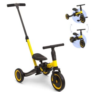 Vélo enfant 4 en 1 avec barre de poussée Gio jaune Billy Produits