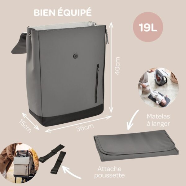 Sac à dos à langer Oslo gris minéral - Béaba Produits