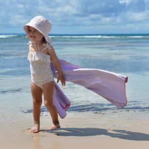 Serviette de plage 2 en 1 violet blanc jaune M 140x70cm - Quut – Image 3