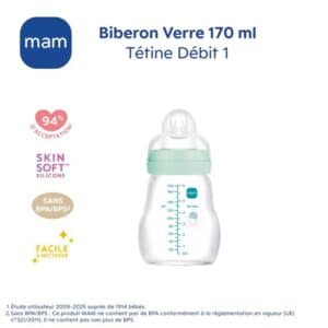 Biberon Verre 170ml 0-6 mois Débit 1 Bleu - MAM – Image 5