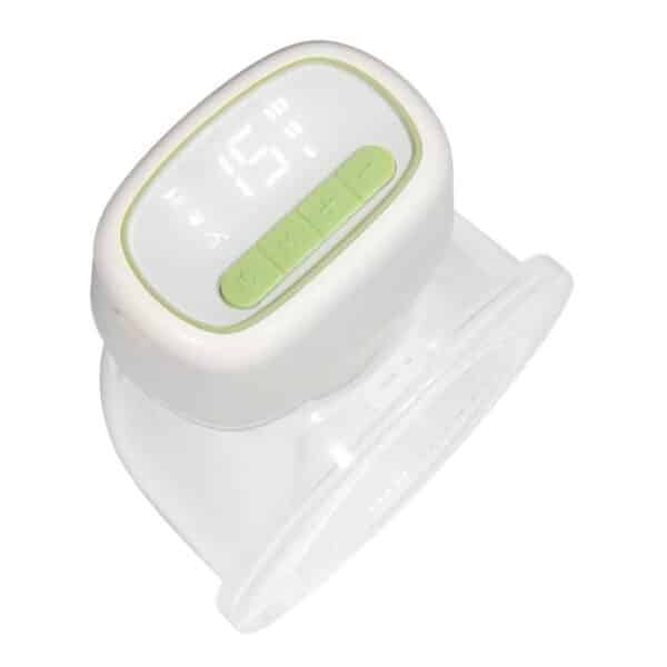 Tire-lait électrique portable avec écran LED et boutons de commande verts, vu de dessus